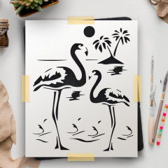 Flamingo Sunset Reusable Sturdy Stencil Clear Custom Cut Plastic Sheet Template Cutout Sign DIY Supplies for Airbrush Painting Drawing 1-5x6 inch