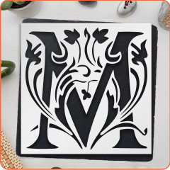 Custom 8x8 Inch Reusable Stencil: Intricate Large Letter M with Patterns, Flexible Clear Plastic, Ideal for Varied Art and Craft DIY Projects LIONX