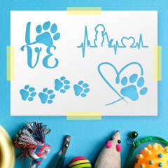 Pet Love Stencil 10.5x7.5 Inch: Heartwarming Animal Paw Print Template for DIY Crafts Heartwarming Pet Symbol Pet Enthusiast Paw Heart Graphic Pet Care Template