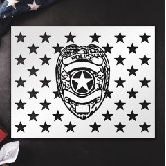 Police Badge & 50 Star Flag Stencil Template - Reusable 8.5" x 11" - Multi-Surface Use for Wall Painting, Wood, Glass - Ideal for Scrapbooking, Graffiti, Arts & Crafts, DIY Projects