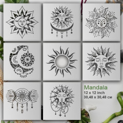 Buddha & Mandala Stencil Bundle – Reusable 10x10 Inch Buddha, Lotus Flower, Bliss Mandala, & Sun-Moon Stencils – Templates for DIY Wall Art, Crafts, & Painting – Durable Mylar Stencils