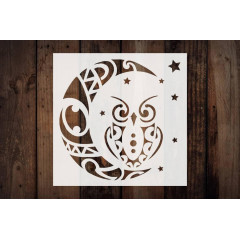 Tribal Moon Owl Stencil Reusable Sturdy Flexible Clear Plastic 1-5.5x5.5 in Arts and Crafts Material Scrapbooking for Airbrush Painting Drawing