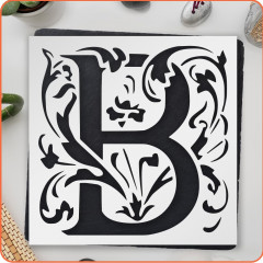 Custom Cut Reusable Stencil: Initial B Design, 5.5x5.5 inches, Clear Plastic, Flexible for Painting Walls Wood and Varied Art and Craft DIY Projects LIONX