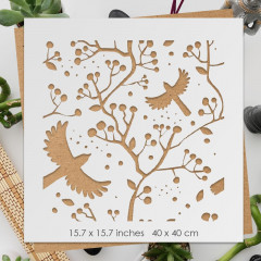 Bird on Branch Stencil 15.7 - Reusable for Walls, Wood, Canvas, Fabric