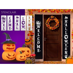 5-in-1 Halloween Stencil Set – Reusable Templates for DIY Painting on Wood, Walls, and Crafts – Jack Skellington, Skulls, Demon, Witch, Bat, and More