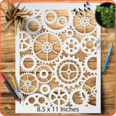 Steampunk Gears Stencil Template 8.5x11 - Reusable for Walls & Crafts