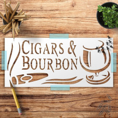 Cigars & Bourbon Stencil - Reusable Clear Plastic 1-5x11 for Airbrush Art