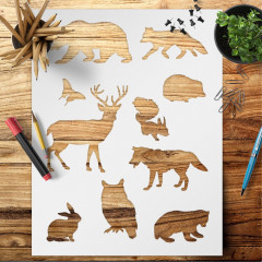 Reusable Wild Animals Stencil - Bear, Owl, Fox - 8.5x11 for DIY Crafts