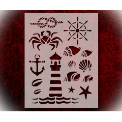 Stencil Nautical Rope Crab Sea Shells Lighthouse Anchor 8.5 x 11 Reusable Sturdy Flexible Clear Plastic Stencils Arts and Crafts Material Scrapbooking for Airbrush Painting Drawing