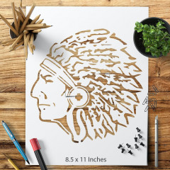 Indian Chief Head Stencil - Reusable 8.5x11 for Wall Art & DIY Crafts - LIONX