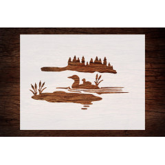 Duck & Lake Wilderness Stencil, Reusable & Sturdy, 11" x 8.5", Ideal for Arts, Crafts, Scrapbooking, Airbrush Painting & Drawing