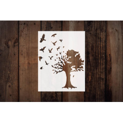 Birds Flying Out of Large Country Tree Stencil, Reusable & Sturdy 8.5" x 11", Perfect for Arts, Crafts, Scrapbooking, Airbrush Painting & Drawing