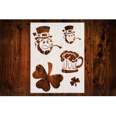 Shamrock & St. Patrick's Day Leprechaun Beer Stencil, Reusable & Sturdy, 8.5" x 11" for Celebratory Art, Crafts & DIY Projects