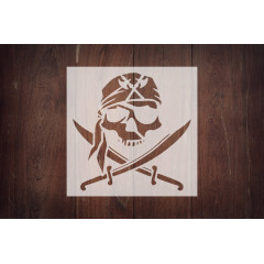 Reusable Skull Pirate Stencil 5.5" x 5.5" - Custom Adventurous Design for Themed Crafts