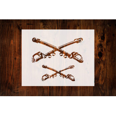 Crossed Swords Sabres Stencil, Reusable & Sturdy, 11" x 8.5", Custom Art & Craft Template