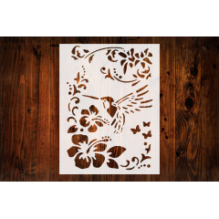 Hummingbird & Flowers Stencil, 8.5" x 11", Reusable & Sturdy for Nature-Themed Art, Crafts & DIY Projects