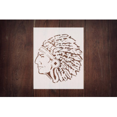 Reusable Indian Chief Head Stencil 8.5" x 11" - Custom, Durable Template for Art Projects