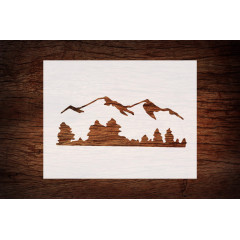 Reusable Mountains & Trees Line Stencil 11" x 8.5" - Custom Nature-Inspired Design for Outdoor Crafts