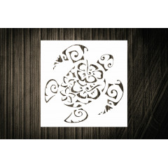 Custom Nautical Tiki Turtle Flower Stencil - 5.5 x 5.5 Inches, Personalized Reusable Plastic Stencil for DIY Oceanic Creations