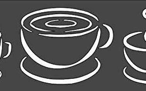 Generic Coffee Cups Reusable Stencil - 3x8 Inches, Arts and Crafts Material for Scrapbooking, Airbrush Painting, and Drawing, White, SC014