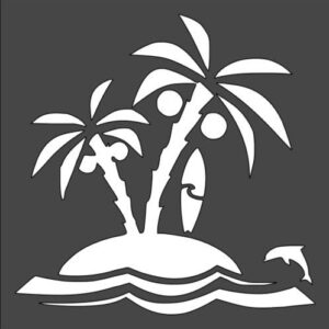 Stencil Isle sea Palm Trees Coconuts Dolphins Surfboard, Plastic Reusable