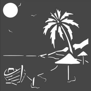 Stencil Beach sea Boat Palm Sun, Plastic Reusable