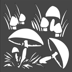 Stencil Mushrooms. Grass, Plastic Reusable