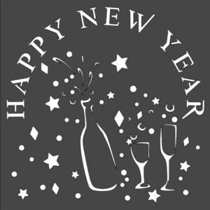 Stencil Happy New Year Salute Champagne Wine Glasses, Plastic Reusable