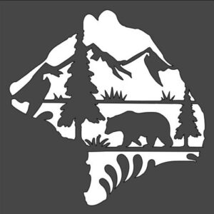 Stencil Bear Tree Mountains Grass Nature, Plastic Reusable