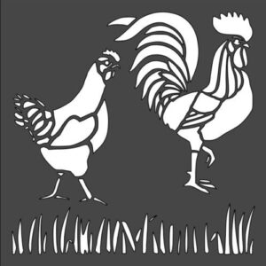 Stencil Rooster Hen Chickens Grass, Plastic Reusable