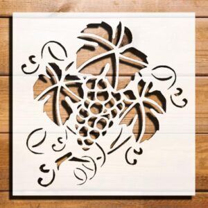 Branch of Grapes Leaves Stencil for Painting, Plastic Reusable 5.5" L x 5.5" W