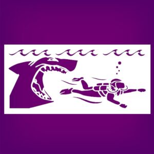 Caution Shark Danger Sign Stencil, Reusable Plastic, , Includes Scuba Diver Design