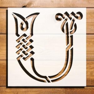 Celtic Initial U Design Stencil for Painting, Plastic Reusable 5.5x5.5 inch – Ideal for DIY Crafts, Home Decor, and Artistic Projects