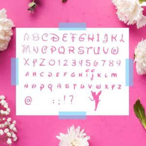 Cartoon Alphabet Font Stencil – Reusable Uppercase and Lowercase Lettering Template with Fairy Design for Painting, Journaling, Scrapbooking, and DIY Crafts
