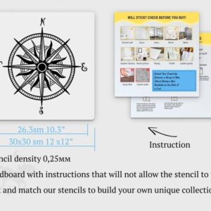 Nautical Compass Rose Stencil - Reusable for DIY Crafts and Painting - Laser-Cut Mylar Stencil for Wall Decor, Signs, and More LIONX