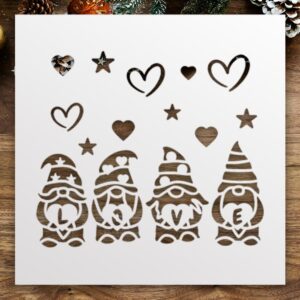 Love Gnome Stencil – Reusable Holiday Template with Hearts & Stars for DIY Crafts, Cards, Scrapbooking, Fabric Painting & Valentine’s Décor