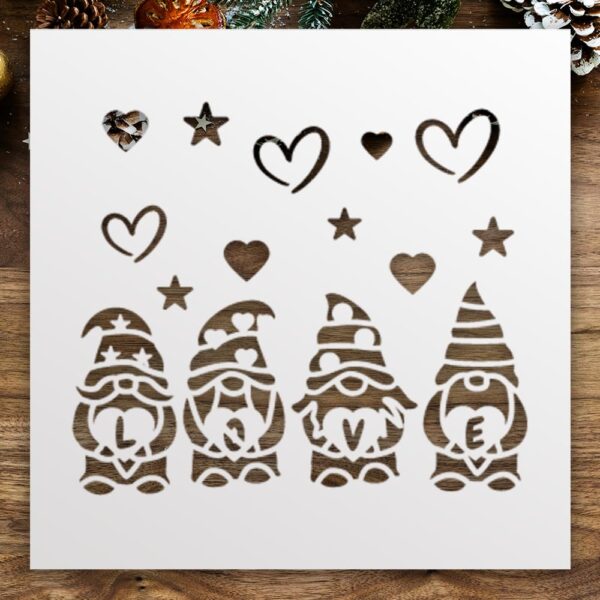Love Gnome Stencil – Reusable Holiday Template with Hearts & Stars for DIY Crafts, Cards, Scrapbooking, Fabric Painting & Valentine’s Décor