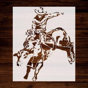 Cowboy Bullrider Logo Reusable Stencil Mylar Laser Cut Arts and Crafts Material Scrapbooking for Airbrush Painting Drawing and More STENCILAIR