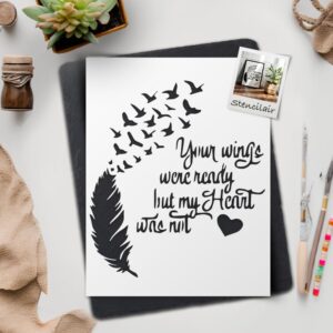 Hearts and Feathers Stencil Template – Reusable Stencil for Painting on Walls, Wood, DIY Arts, and Crafts Projects