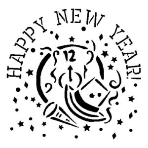 Generic Happy New Year Stencil, Reusable Plastic Template, 8x8 Inch, Durable for Seasonal Crafts and Party Decor, White
