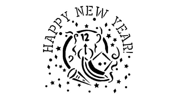 Generic Happy New Year Stencil, Reusable Plastic Template, 8x8 Inch, Durable for Seasonal Crafts and Party Decor, White