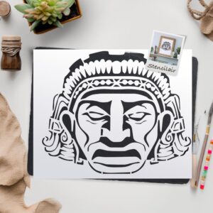 Face Aztec Mexico Mask Stencil – Reusable Plastic Template for DIY Crafts, Airbrush, Painting, Drawing & Scrapbooking