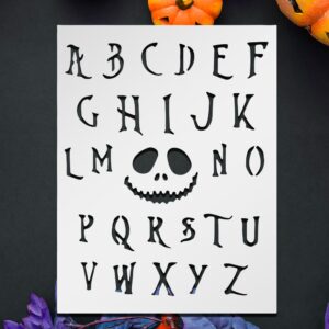 Alphabet Halloween Stencil, Nightmare Before Christmas Font Alphabet Stencil Template Reusable Alphabet Halloween for Painting on Walls, Wood, Glass, Scarpbooking, Arts and Crafts