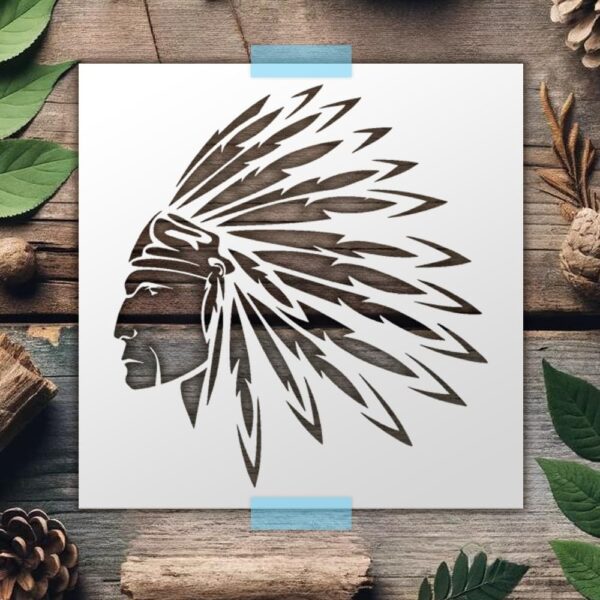 Headdress Profile Stencil – Reusable Silhouette Template of Feathered Headgear for Painting on Wood, Canvas, Fabric, and Rustic or Western-Themed Crafts