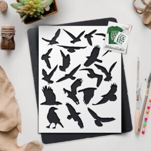 Bird Silhouette Stencil – Reusable Flying Birds Template for DIY Painting, Wall Art, Nature Crafts, T-Shirts, and Journals – Plastic Stencil Sheet