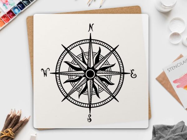 Nautical Compass Rose Stencil 12-Inch - Reusable DIY Crafts, Laser-Cut Mylar for Wall Decor, Signs & More