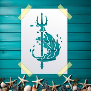 Ocean Trident Stencil – Reusable Sea Theme Mylar Template for Painting on Wood, Canvas, Walls, and DIY Coastal Art Projects