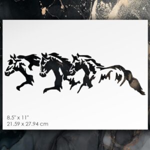 Three Horses Running Stencil – Reusable Template for Painting, Home Decor, Crafts, and DIY Projects