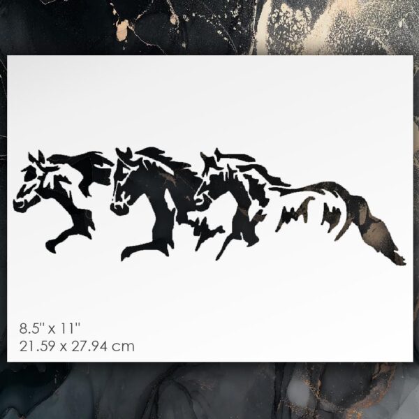 Three Horses Running Stencil – Reusable Template for Painting, Home Decor, Crafts, and DIY Projects