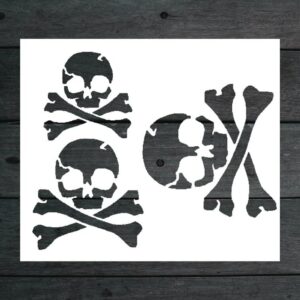 Reusable Sturdy Stencil Set - Skull Crossbones 3", 2.5", 2" - DIY Supplies for Art, Drawing, Painting, Scrapbooking, Airbrushing, Decorating Rooms - Clear Plastic
